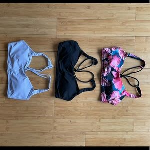 Lululemon Free To Be bras, size 8, floral, pastel purple, black